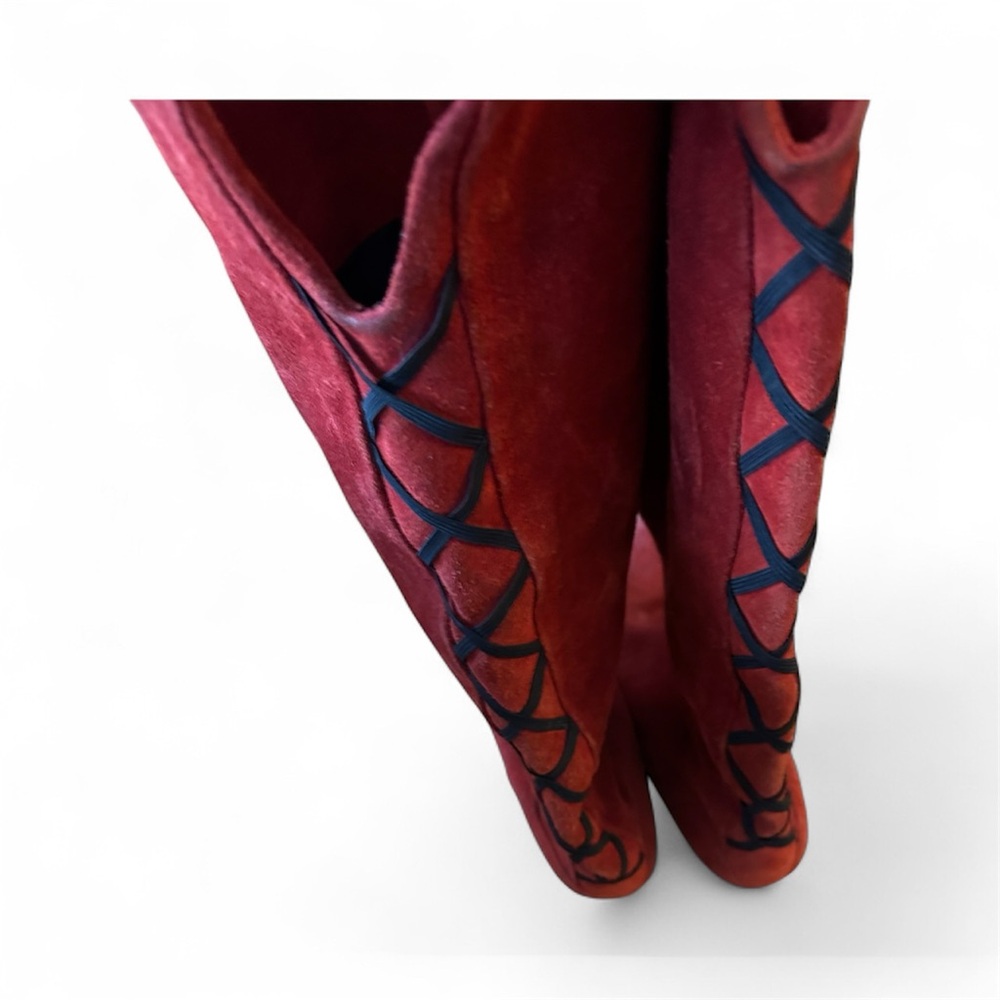 Red Italian Suede Knee-High Boots size 10 - Picture 2 of 9